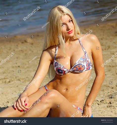 Smiling Sexy Girl Bikini Sunbathing Beach Stock Photo Shutterstock