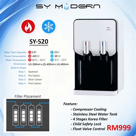 Hot Cold Table Top Water Dispenser SY520 Compressor Cooling White SY Water Filter Sdn Bhd