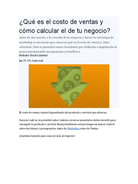 Qué Es El Costo De Ventas Y Cómo Calcular El De Tu Negocio Pdf