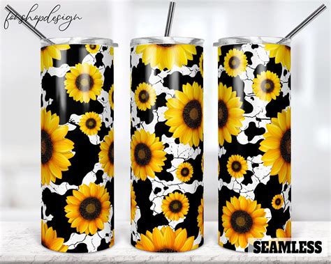 Cow Print Sunflowers Cowhide Seamless Tumbler 20 Oz Tumbler Etsy