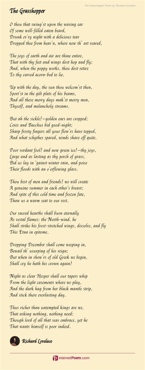 The Grasshopper Poem By Richard Lovelace