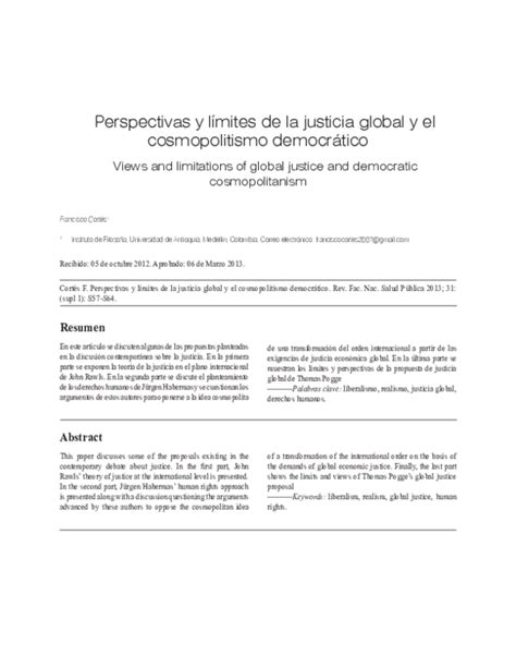 Pdf Perspectivas Y Límites De La Justicia Global Y El Cosmopolitismo