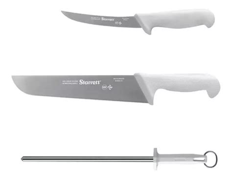 Combo Carnicero Deshuese Cuchillo Chaira Starrett Blanco