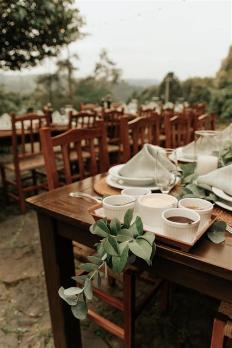 elegant outdoor dining setup  rustic style  stock photo