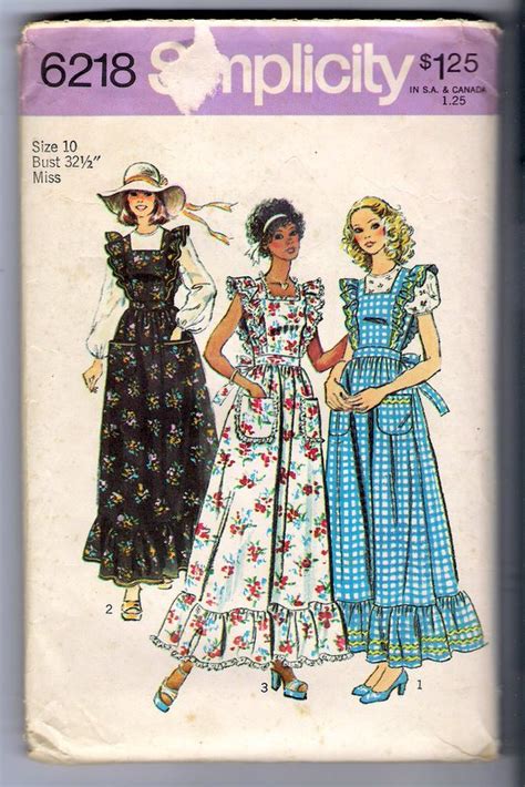 1974 Sewing Pattern Simplicity 6218 Size 10 Misses Pinafore Prairie