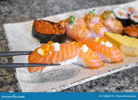 Sashimi Sushi Set On Plate Japanese Food Stock Photo Image Of