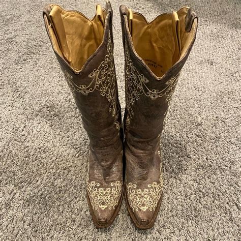 Corral Shoes Corral Brown Crater With Bone Embroidery Cowgirl Boots Snip Toe Poshmark