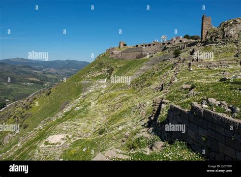 Bergama Acropolis. Temple of Trajan and archways in the ruins of the ...