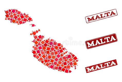 Malta Distress Seal Stamp And Malta Map Collage Of Different Symbols