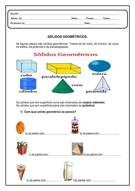 Atividades S Lidos Geom Tricos Ano Respostas Librain