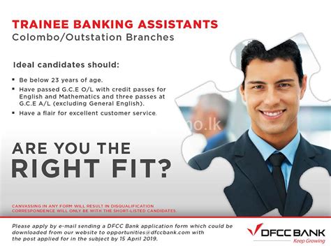 Trainee Banking Assistants Colombo Outstation Branches At Dfcc Bank Plc