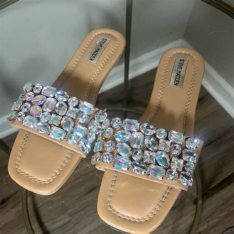 Steve Madden Malina Nude Gemstones Slide Sandals Siz Gem