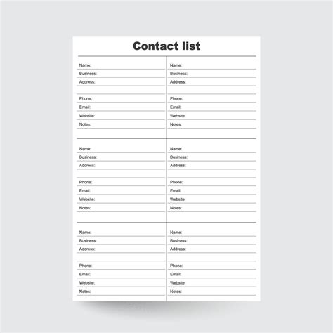 Contact List,Contacts Planner,Contact Sheet,Digital Contact List