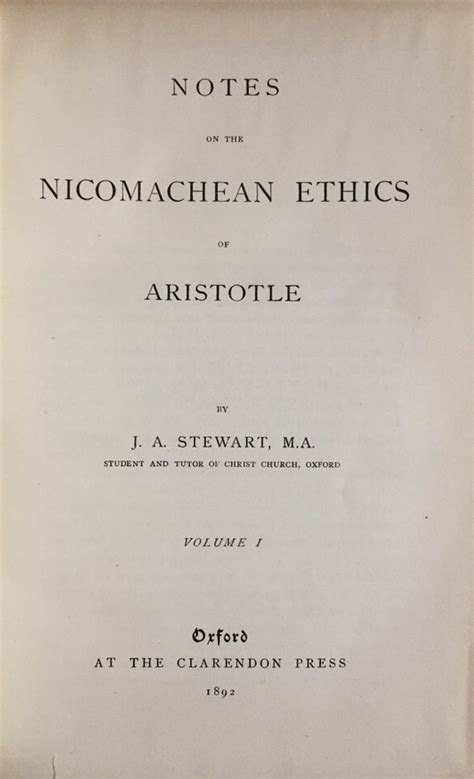 Notes On The Nicomachean Ethics Of Aristotle Volume Von Stewart J