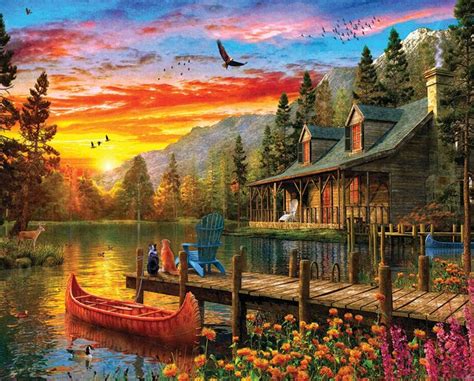 Springbok S Piece Jigsaw Puzzle Cabin Evening Sunset Made In Usa