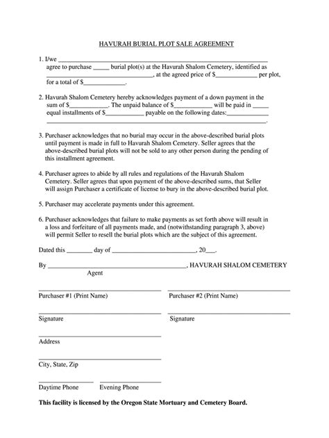 Cemetery Contract Fill Online Printable Fillable Blank Pdffiller