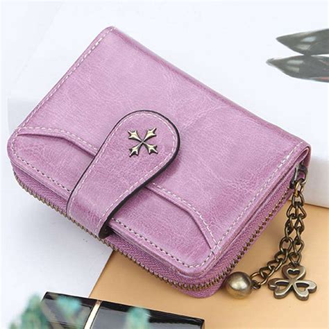 Women Wallet Pu Foldable Short Zipper Purses Clutch Card Holder Purple