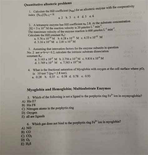 Solved Quantitative Allosteric Problems For An Allosteric Chegg