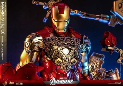 Hot Toys The Avengers Iron Man Mark VI Ver 2 And Suit Up Gantry 1 6 Figure Set MMS688D53