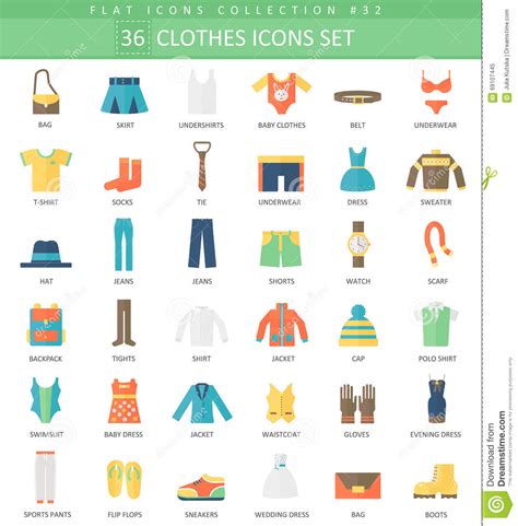 Vector Clothes Color Flat Icon Set Elegant Style Design Stock Vector