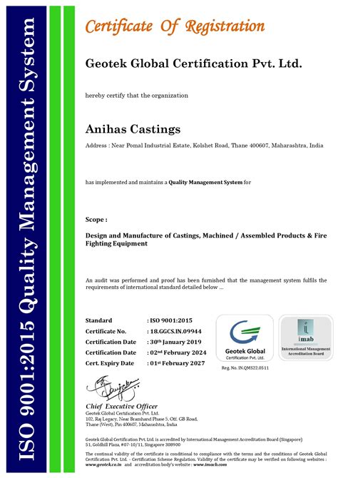 Best Quality Certifications Of Anihas Castings Call 918928005321