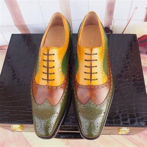 Handmade Men's Multi Color Leather Shoes, Men Wing Tip Brogue Dress ...