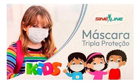 20 Máscaras Descartáveis Tripla Camada Infantil Cores Cor Azul