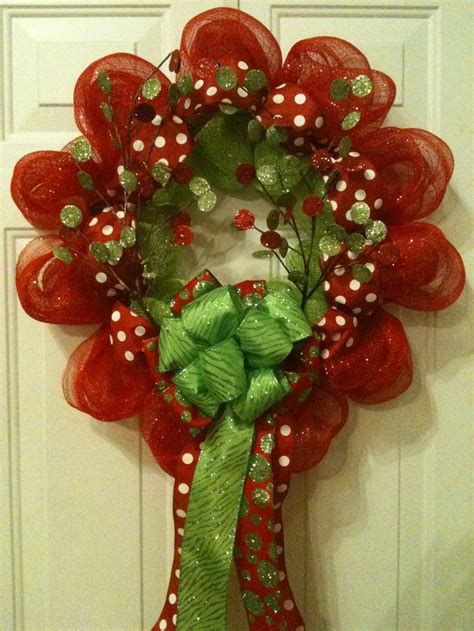 Christmas Red And Lime Green Poly Deco Mesh Wreath