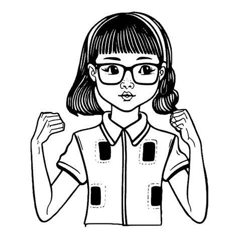 Chinese Nerdy Girls Coloring Page · Creative Fabrica