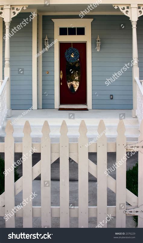 Traditional American Front Porch With White Picket Fence Stock Photo ...