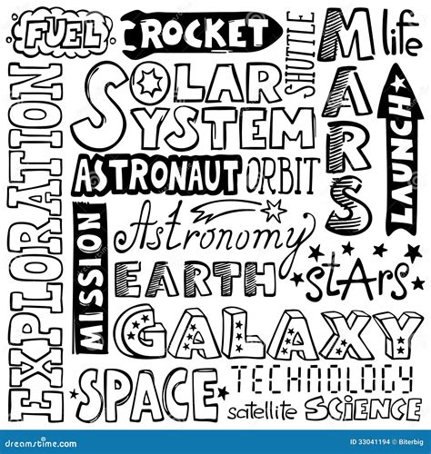 Doodles Hand Drawn Space Words Stock Vector Image 33041194