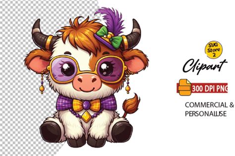 Cute Mardi Gras Highland Cow Png Graphic By Boho Art Creative Fabrica