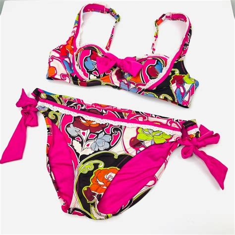 Betsey Johnson Swim Betsey Johnson Pink Deco Rose Bikini Y K Paisley Floral Pc Swim Bikini