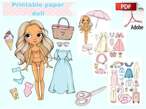 Printable Paper Doll Summer Blythe With Clothes Digital Pdf Girly Busy