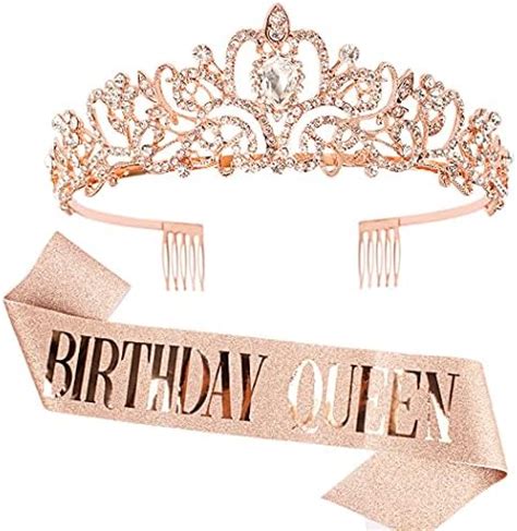 Amazon Birthday Queen Sash Rhinestone Tiara Rose Gold Birthday