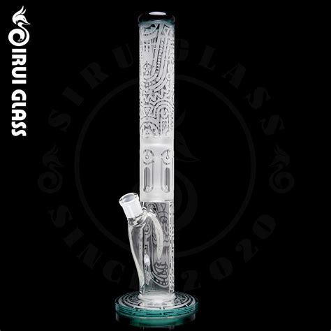 Sirui China Wholesale Heady Glass Straight Tube Water Pipe With Sandblast And Deep Carving Smoking