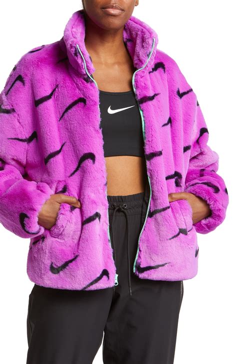 Nike Sportswear Logo Faux Fur Jacket In Pink Lyst