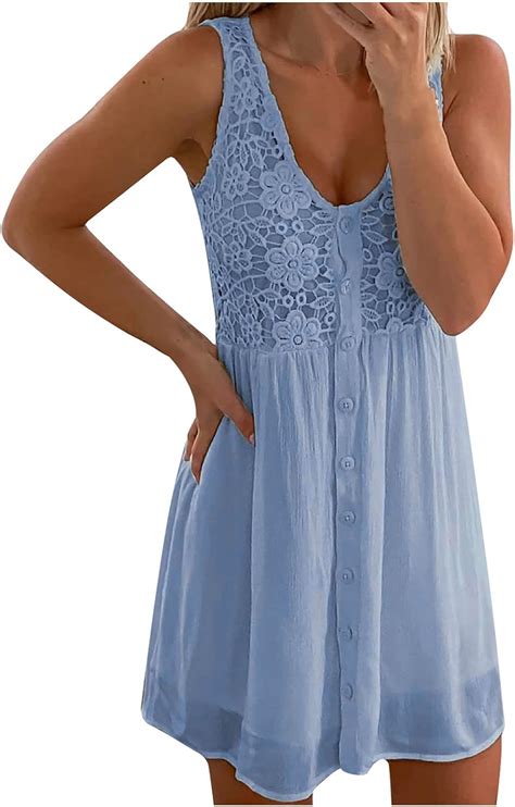 Sommerkleid Damen Knielang V Ausschnitt Ärmellos Freizeitkleid Träger