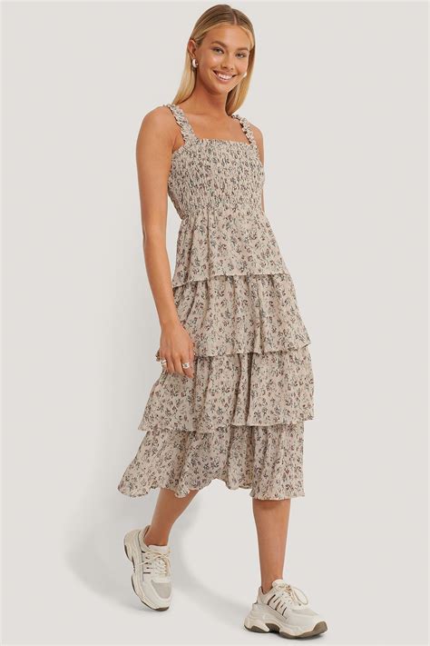 Smocked Flowy Midi Dress Multicolor Na