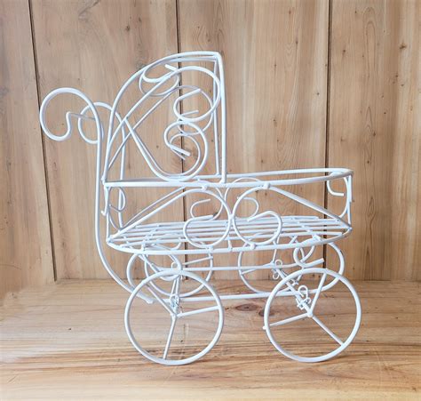 Inch White Metal Wired Carriage Stroller Baby Shower Centerpiece