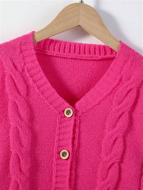 Tween Girl Cable Knit Drop Shoulder Cardigan Shein Usa