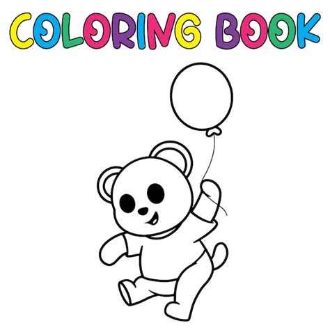 Livro de colorir ilustração vetorial de urso panda fofo Vetor Premium