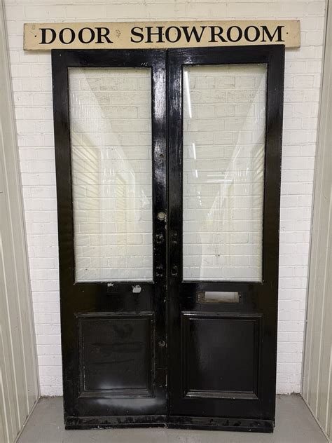 Large Reclaimed French Single Panel Glass Wooden Double Doors 2220 x 1