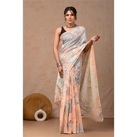 Marble Magic Traditional Indian Cotton Saree With Unique Texture