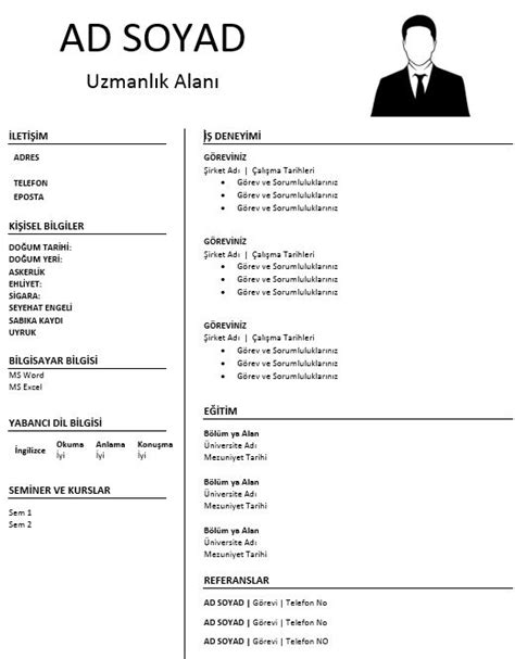 Fotoğraflı Cv Örneği Ücretsiz Hazır Örnekler