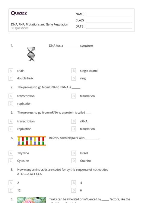 50 Gene Regulation Worksheets On Quizizz Free And Printable