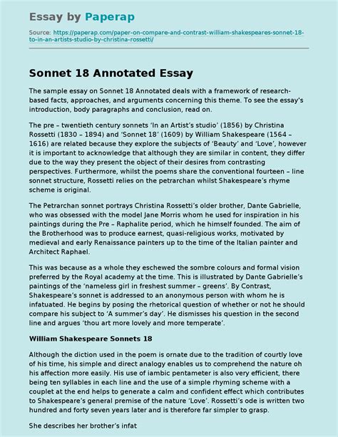 Sonnet 18 Annotated Free Essay Example