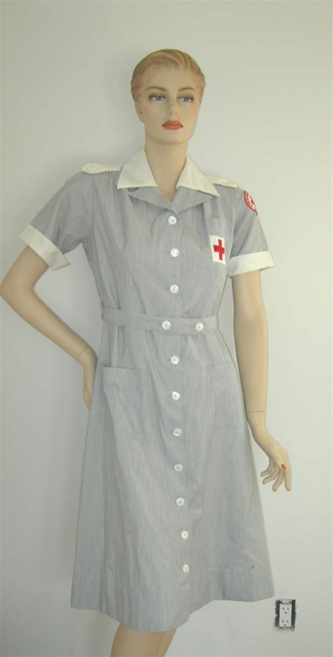 WWII Vintage 40s 50s AMERICAN RED Cross Volunteer Nurse Uniform Dress