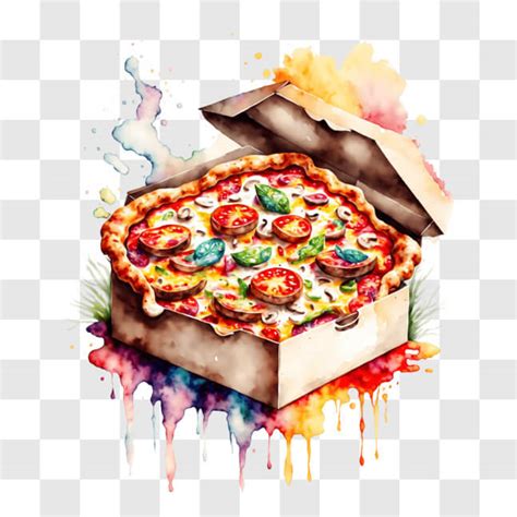 Descarga Pizza recién hecha con salpicaduras de pintura colorida PNG En