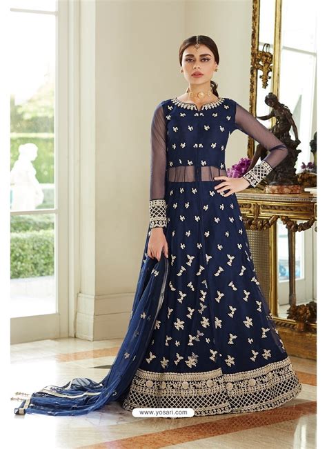 Buy Navy Blue Butterfly Net Designer Anarkali Suit Anarkali Suits